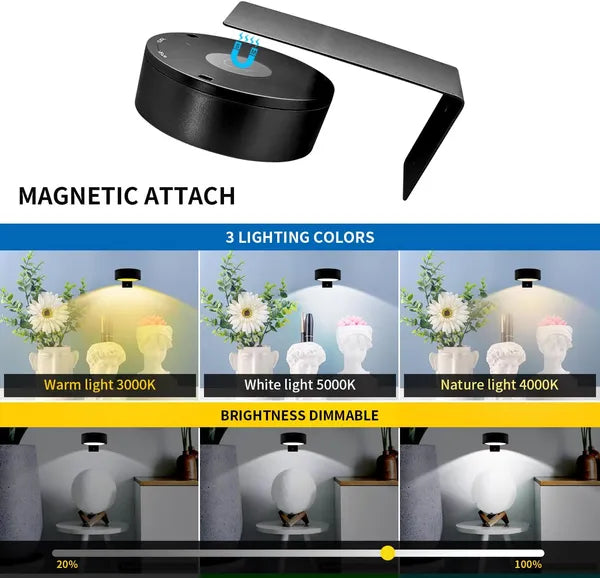 Magnetic Picture Lights Battery Powered Wall Light Wireless Remote Dimmable Black