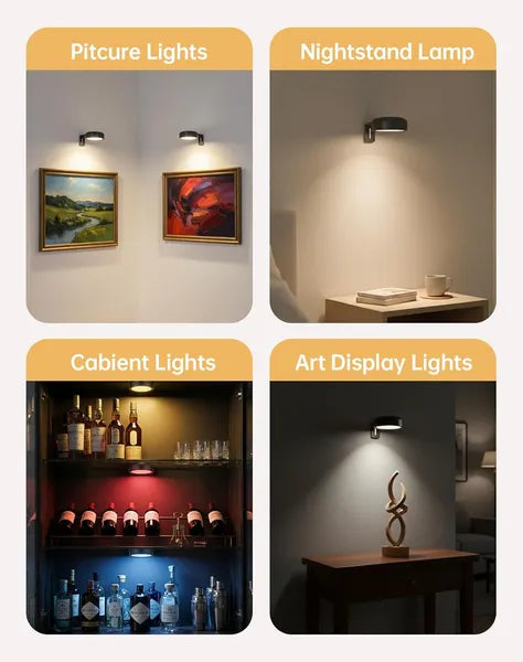 Magnetic Picture Lights Battery Powered Wall Light Wireless Remote Dimmable Black