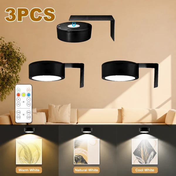 Magnetic Picture Lights Battery Powered Wall Light Wireless Remote Dimmable Black