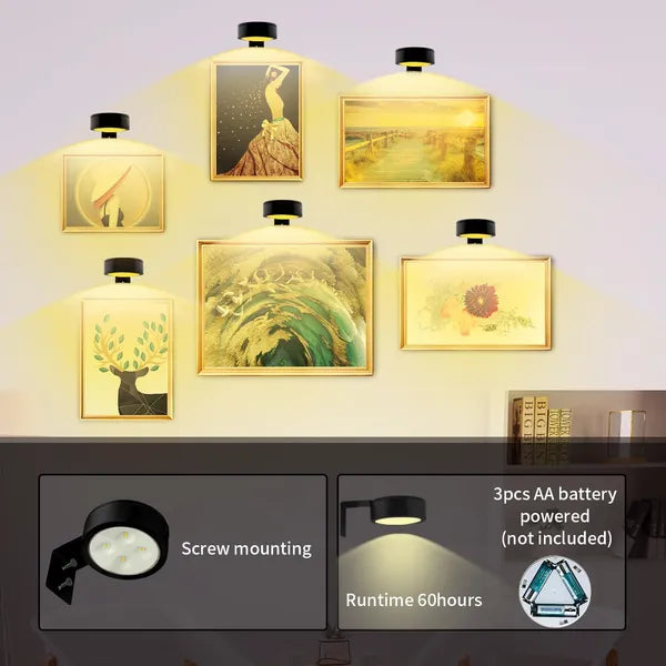 Magnetic Picture Lights Battery Powered Wall Light Wireless Remote Dimmable Black
