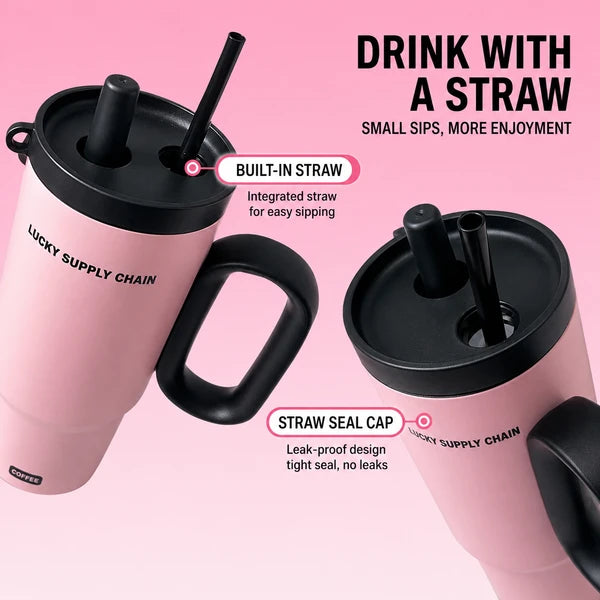 24 oz Insulated Tumbler with Handle Straw Stainless Steel Travel Coffee Mug Cup