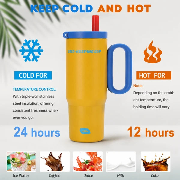 24 oz Insulated Tumbler with Handle Straw Stainless Steel Travel Coffee Mug Cup