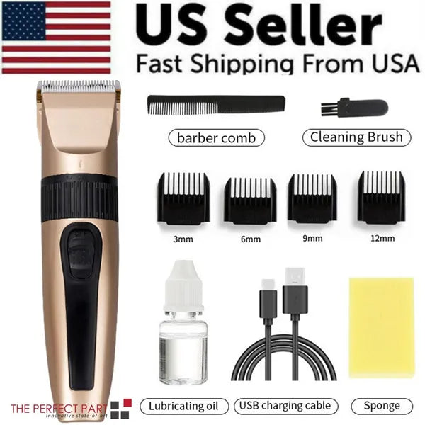 Cordless Hair Clipper Beard Trimmer USB Ceramic Blade Grooming Kit