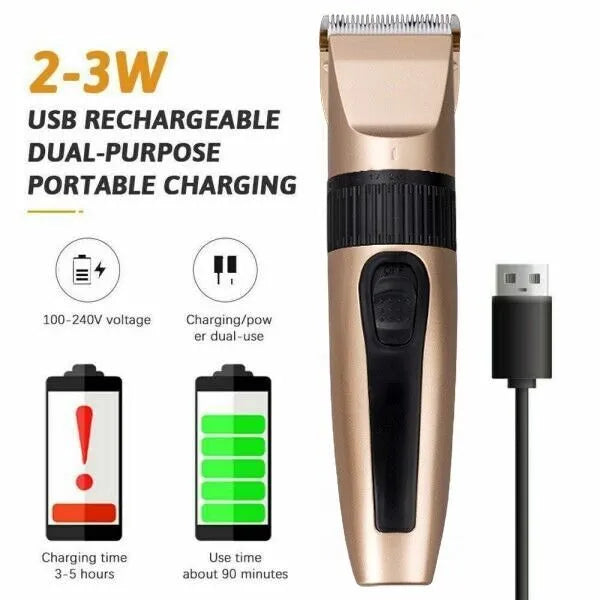 Cordless Hair Clipper Beard Trimmer USB Ceramic Blade Grooming Kit