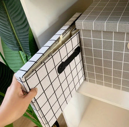 Collapsible Fabric Storage Box with Lid Foldable Closet Organizer Bin PU Handle