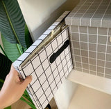 Collapsible Fabric Storage Box with Lid Foldable Closet Organizer Bin PU Handle