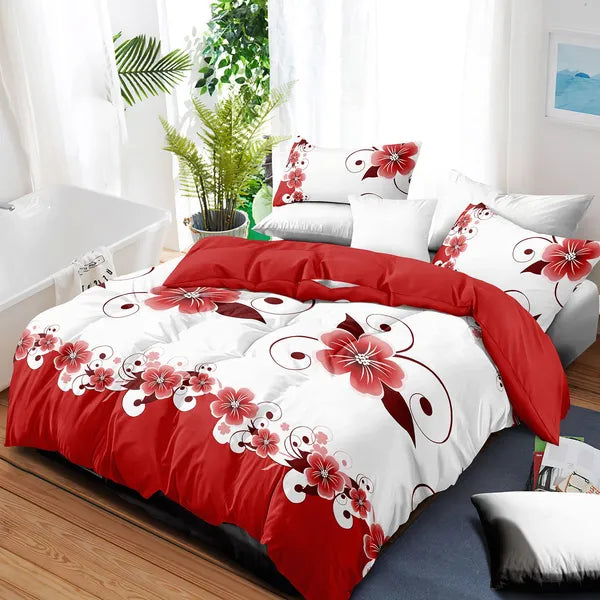9 Piece Bed in a Bag Set Red White Floral Duvet Cover Curtains Queen King Cal