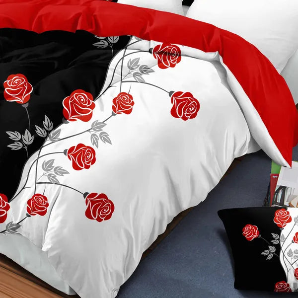 9 Piece Red Rose Bedding Set With Curtains Quilted Bedspread Queen King Cal King