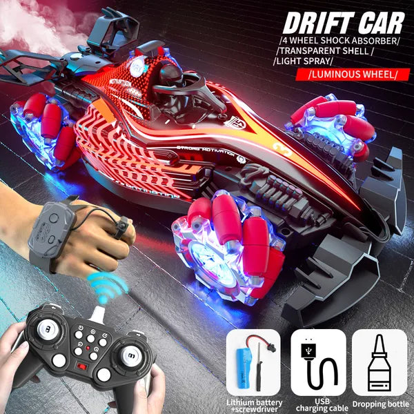 RC Stunt Drift Car 4WD Hand Gesture Sensing LED Spray Remote Control Toy Car