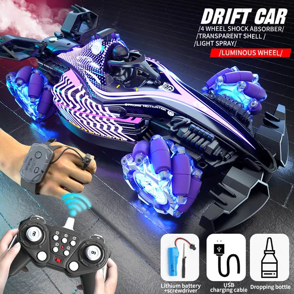 RC Stunt Drift Car 4WD Hand Gesture Sensing LED Spray Remote Control Toy Car