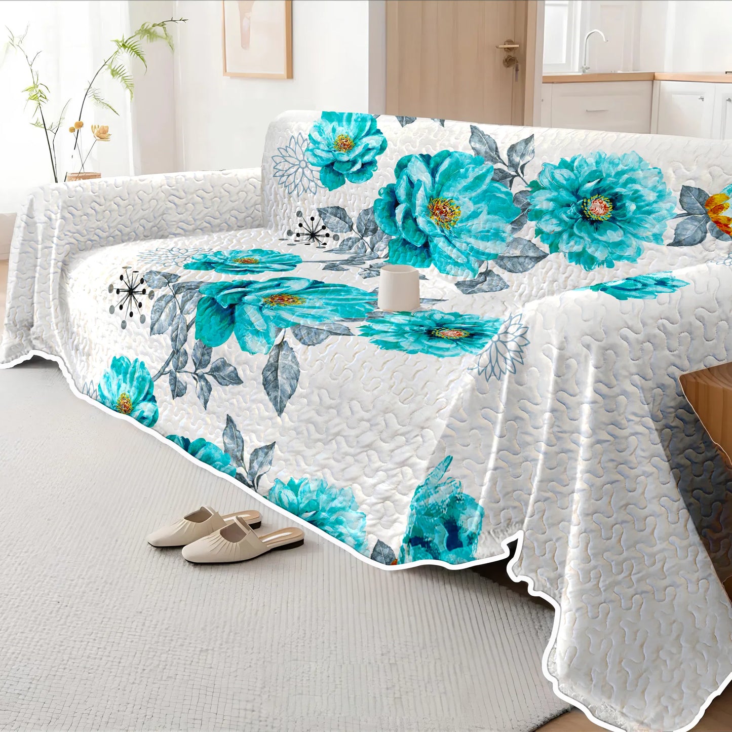Reversible Quilted Sofa Cover Waterproof Couch Protector 1 2 3 4 Seater Floral