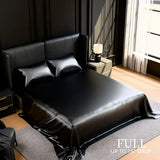 Full Satin Sheets Black 4PC Set 15in Deep Pocket Silky Soft Polyester Bedding