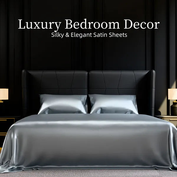 Full Size Satin Sheet Set 4 Piece Gray Silky Soft 15in Deep Pocket Bedding