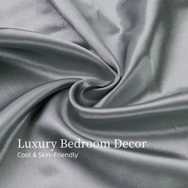 Full Size Satin Sheet Set 4 Piece Gray Silky Soft 15in Deep Pocket Bedding