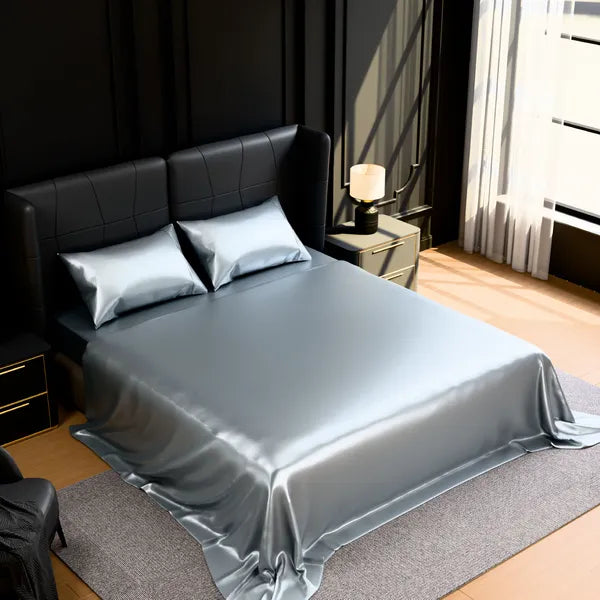 Full Size Satin Sheet Set 4 Piece Gray Silky Soft 15in Deep Pocket Bedding