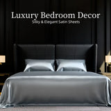Full Size Satin Sheet Set 4 Piece Gray Silky Soft 15in Deep Pocket Bedding
