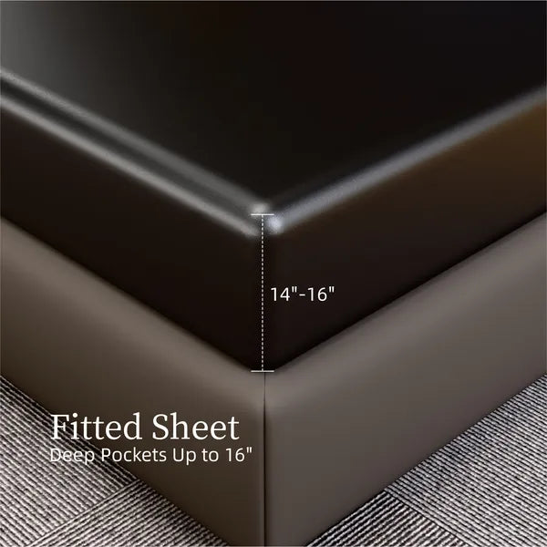 King Satin Sheets Grey 4PC Silky Soft 14" Deep Pocket Polyester Sheet Set