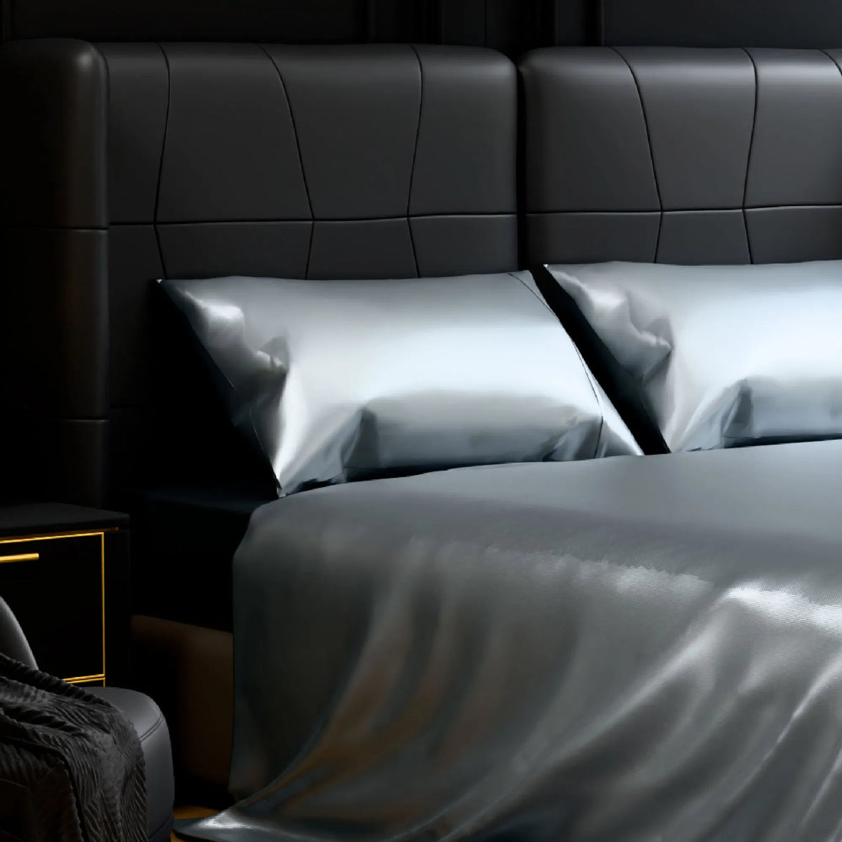 King Satin Sheets 4 Piece Grey Silky 14" Deep Pocket Polyester Bedding Set