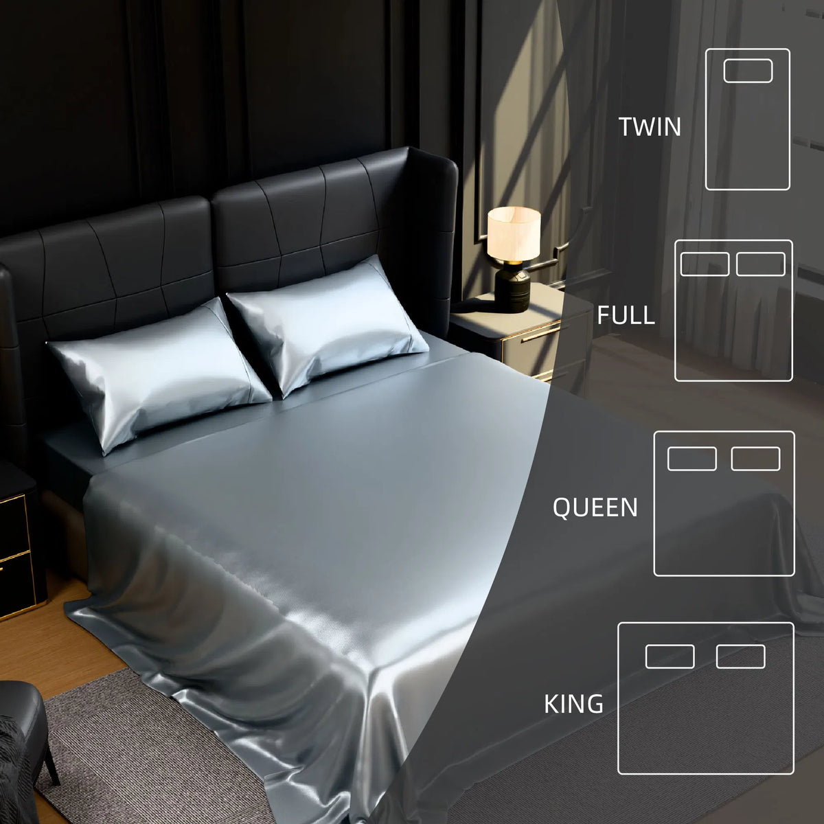 King Satin Sheets 4 Piece Grey Silky 14" Deep Pocket Polyester Bedding Set