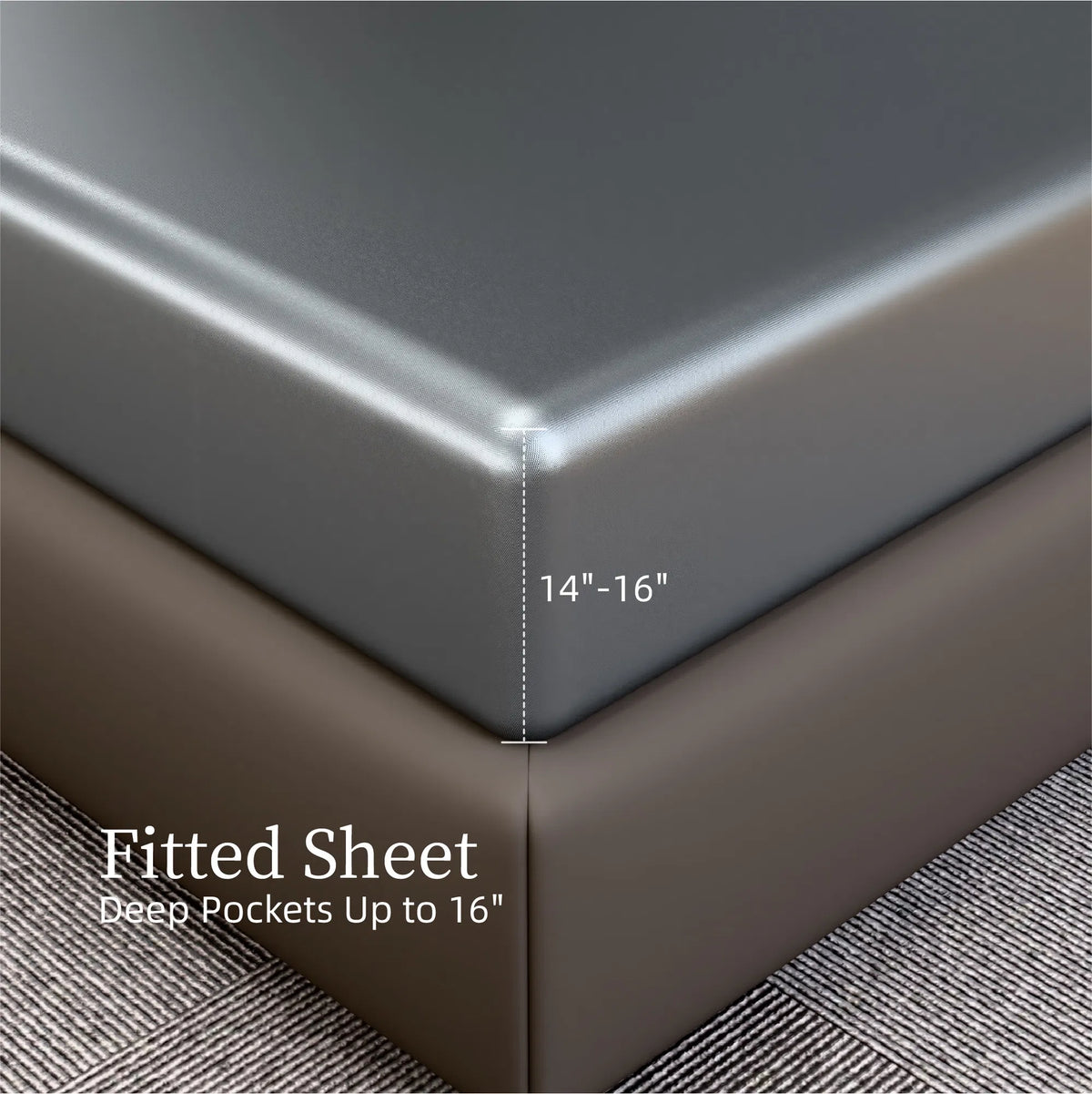 King Satin Sheets 4 Piece Grey Silky 14" Deep Pocket Polyester Bedding Set