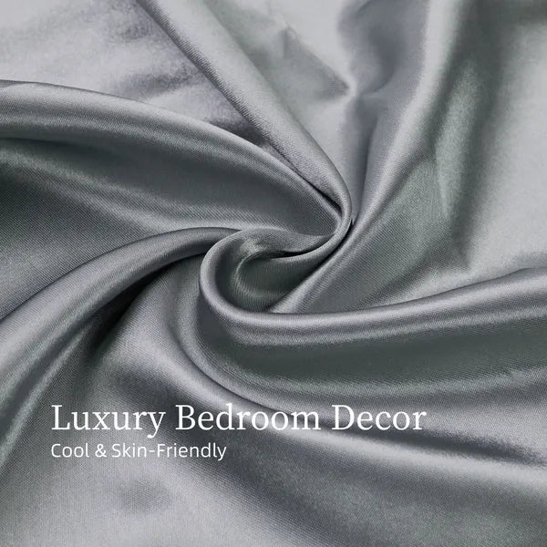 King Satin Sheets 4 Piece Grey Silky 14" Deep Pocket Polyester Bedding Set