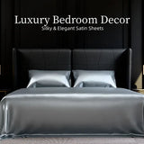 King Satin Sheets 4 Piece Grey Silky 14" Deep Pocket Polyester Bedding Set