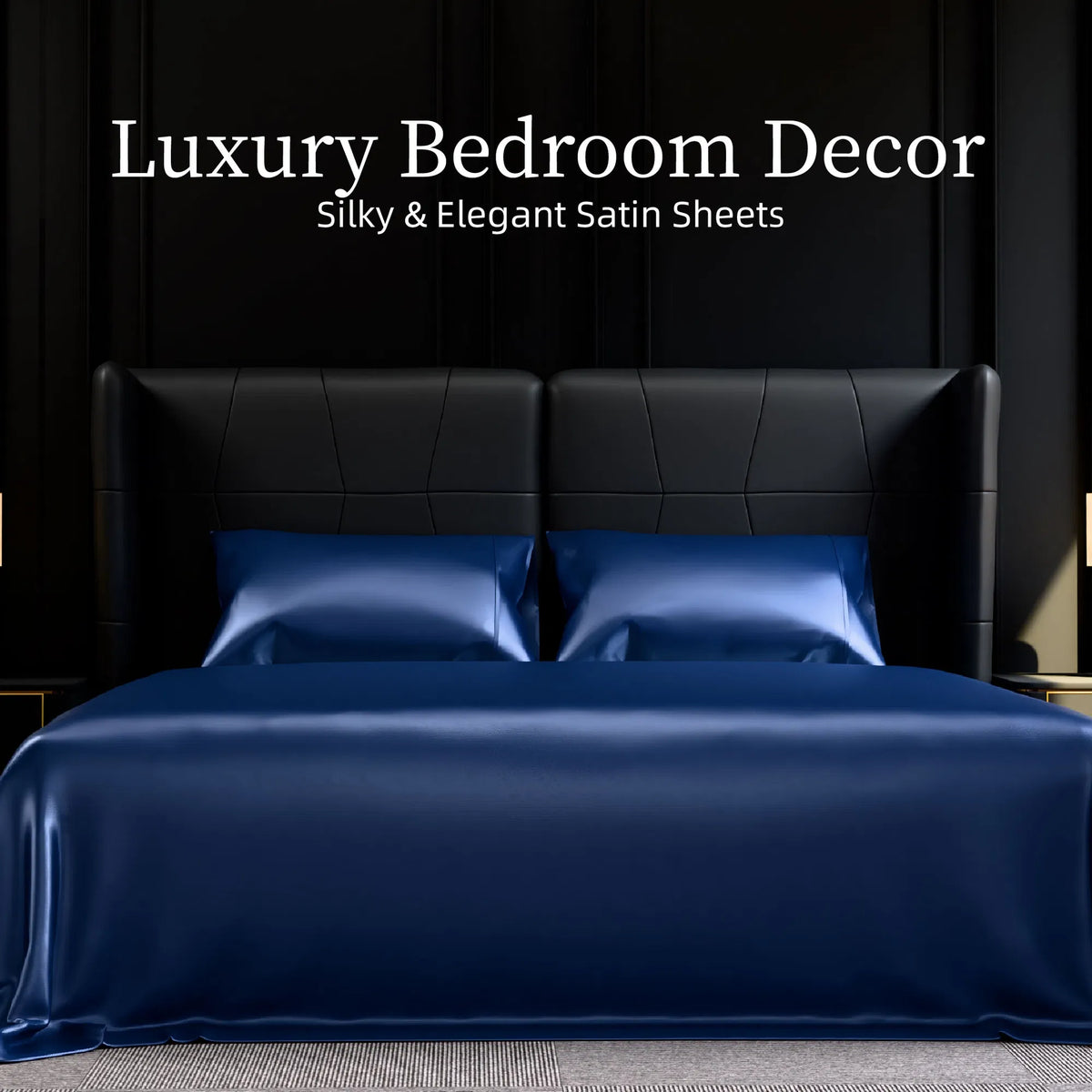 King Satin Sheets 4PC Navy Blue Silky Soft 14" Deep Pocket Bedding Sheet Set