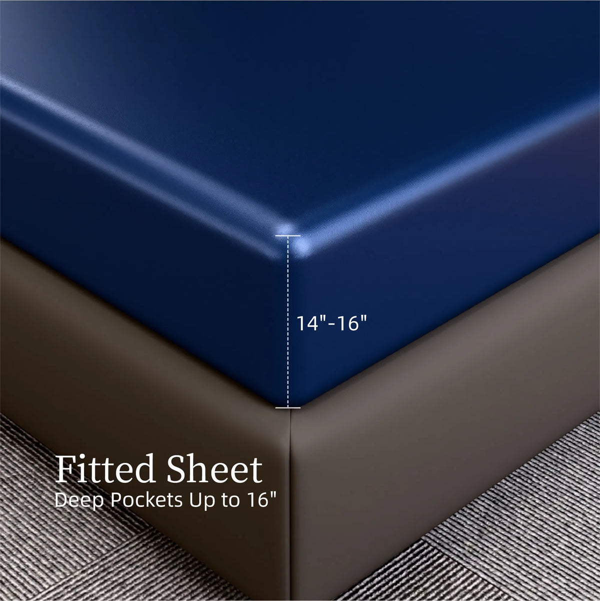 King Satin Sheets 4PC Navy Blue Silky Soft 14" Deep Pocket Bedding Sheet Set