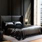 Queen Satin Sheets Black 4 Piece Silky 90GSM Bed Set 15" Deep Pocket Fitted