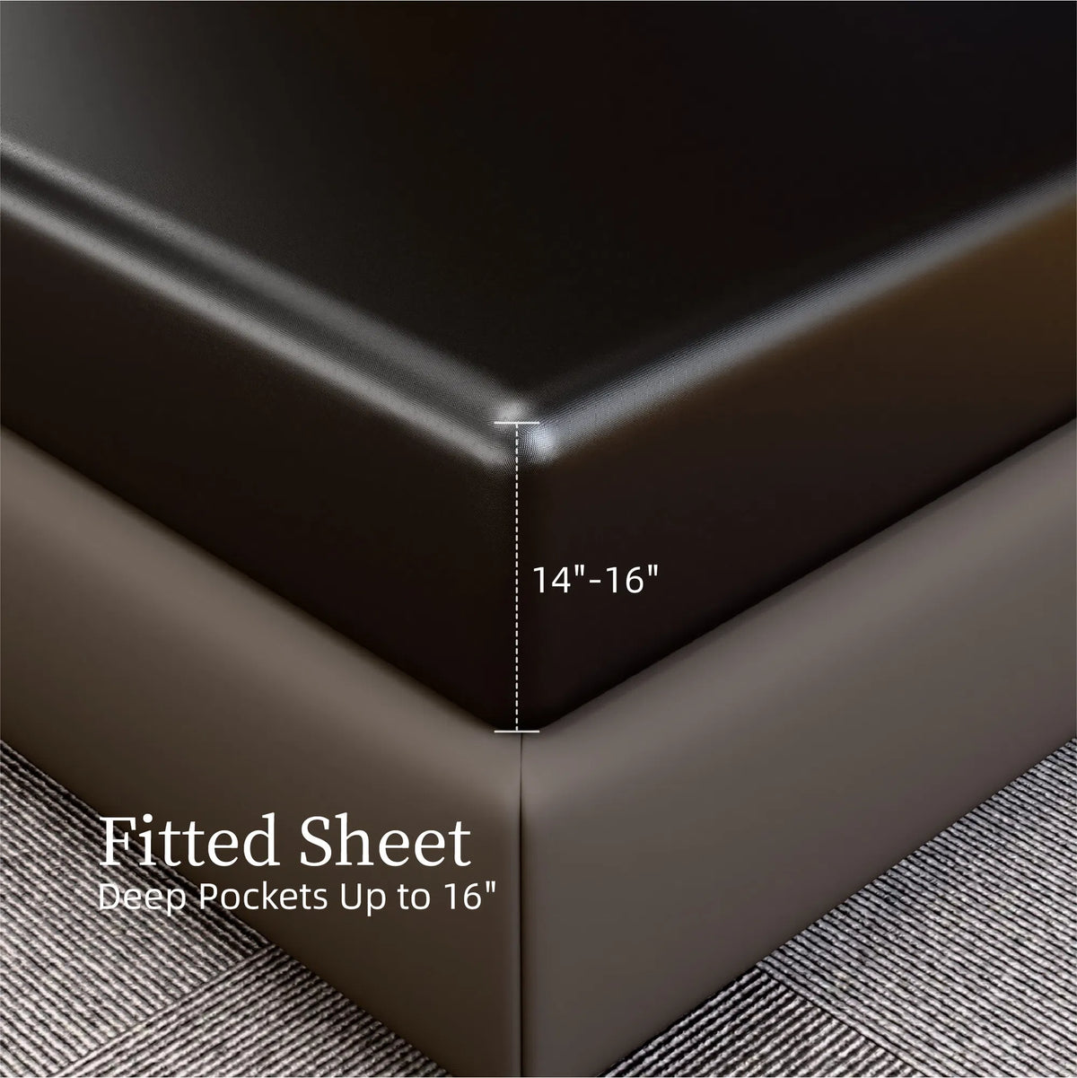 Queen Satin Sheets Black 4 Piece Silky 90GSM Bed Set 15" Deep Pocket Fitted