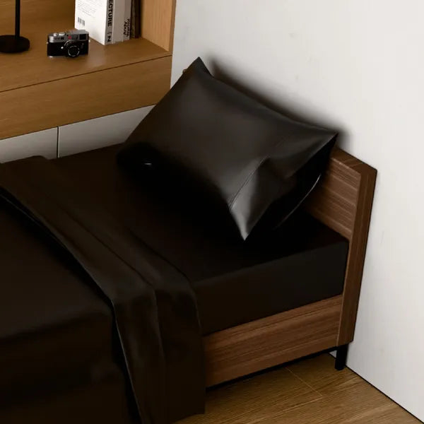 Twin Satin Sheets 3PC Black Silky Soft Deep Pocket Fitted Flat Sheet Pillowcase