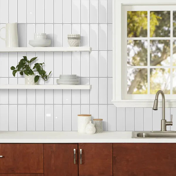 10 Pack Peel and Stick Backsplash Tiles 10x10 White 3D Subway Tile Glossy