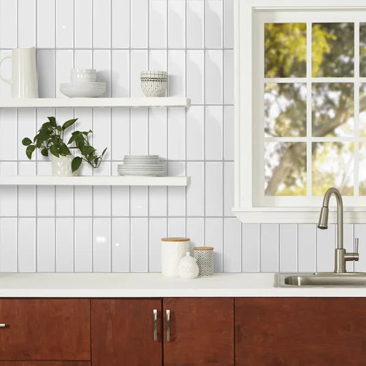 10 Pack Peel and Stick Backsplash Tiles 10x10 White 3D Subway Tile Glossy