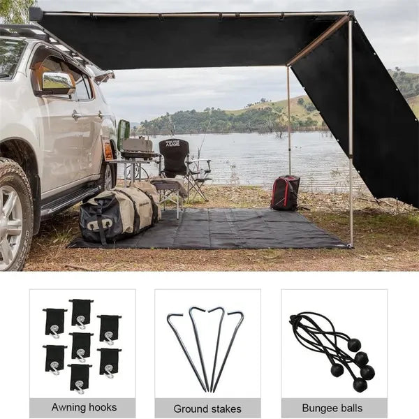 RV Awning Side Shade 8x10 Ft Black 90% Sunblock Privacy Screen Kit Hooks Stakes