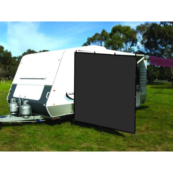 RV Awning Side Shade 8x10 Ft Black 90% Sunblock Privacy Screen Kit Hooks Stakes