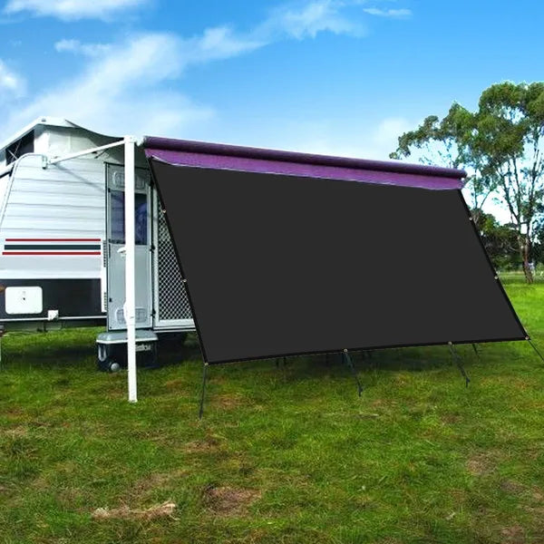 RV Awning Side Shade 8x10 Ft Black 90% Sunblock Privacy Screen Kit Hooks Stakes