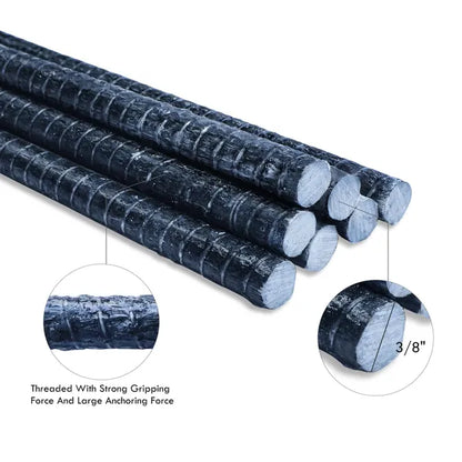 Black Fiberglass Rebar FRP Non Corrosive Concrete Rods 3/8 x 36" 1/2 x 72"