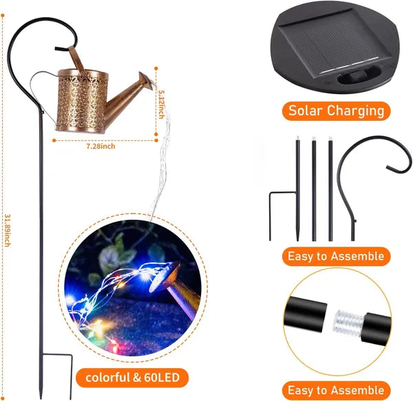 Solar Watering Can Lights Outdoor Garden Decor Hanging Path Lantern Waterproof
