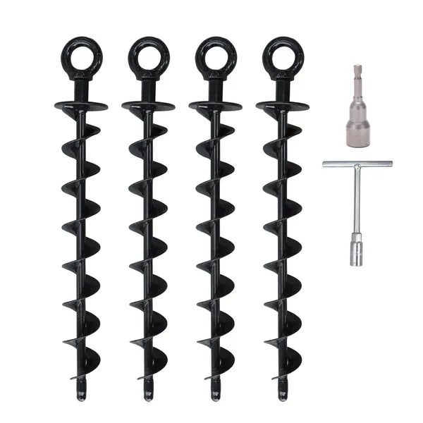Heavy Duty Spiral Trampoline Ground Anchors 15" 18" Screw In Stakes Drill Adapter