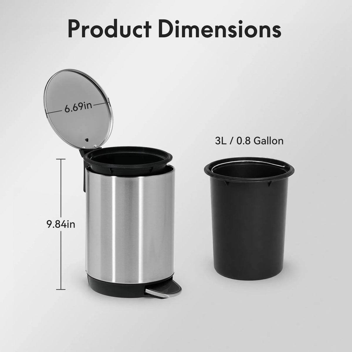 Small Trash Can 3L Stainless Steel Step Pedal Lid Removable Bucket Bathroom