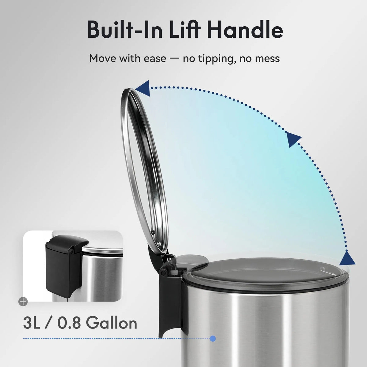 Small Trash Can 3L Stainless Steel Step Pedal Lid Removable Bucket Bathroom