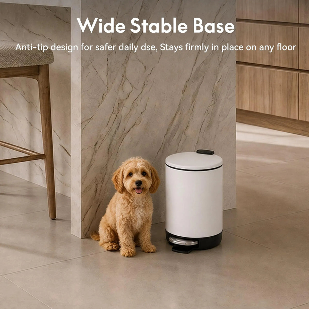 3L Bathroom Trash Can Stainless Steel Foot Pedal Removable Inner Bucket White