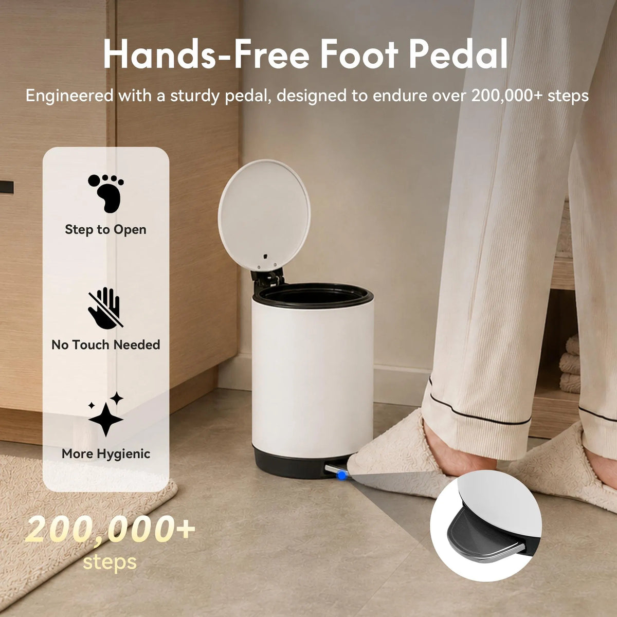 3L Bathroom Trash Can Stainless Steel Foot Pedal Removable Inner Bucket White