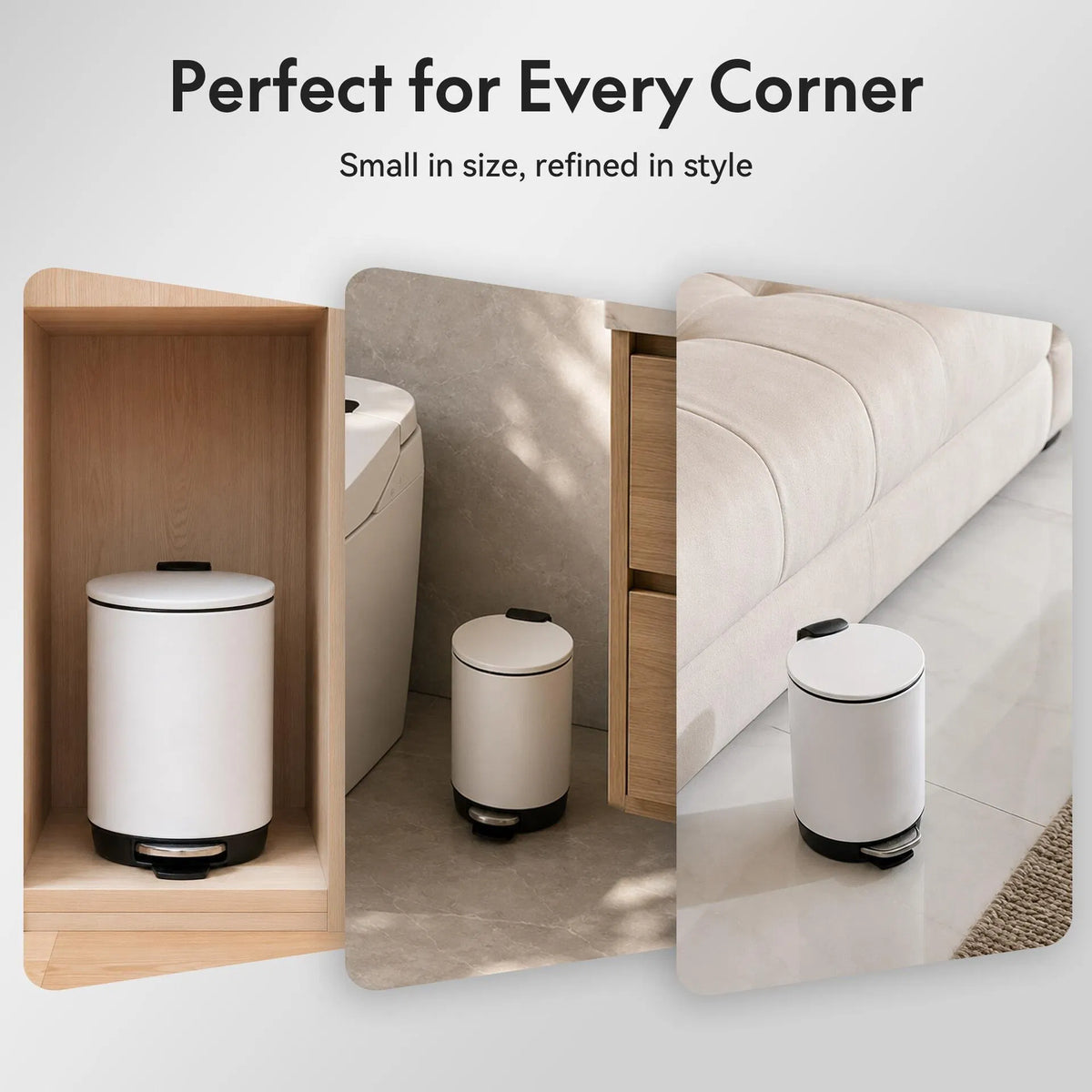 3L Bathroom Trash Can Stainless Steel Foot Pedal Removable Inner Bucket White