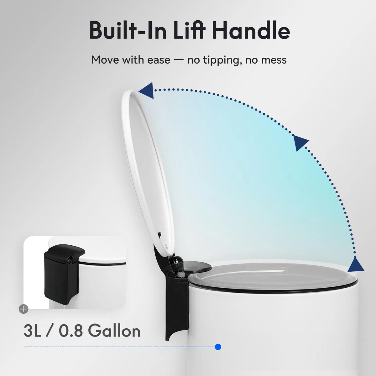 3L Bathroom Trash Can Stainless Steel Foot Pedal Removable Inner Bucket White