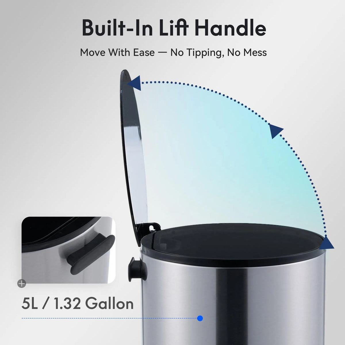 5L Stainless Steel Trash Can Small Bathroom Step Pedal Lid Removable Inner Bucket