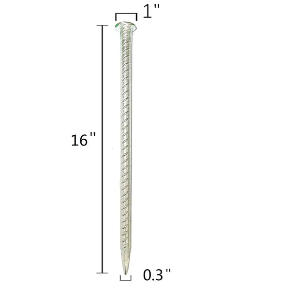 Galvanized Steel Rebar Stakes Flat Head Ground Anchor Nails 12 16 Inch Silver