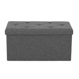 Storage Ottoman Bench 30 43 Inch Folding Padded Seat Footrest Dark Gray Linen