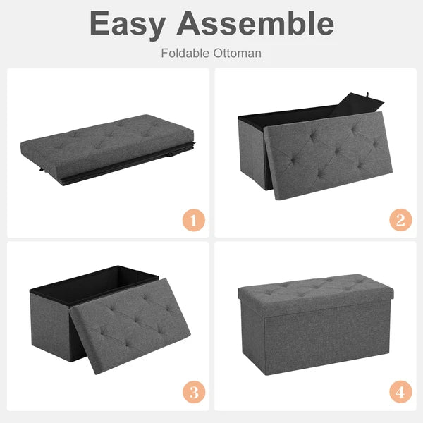 Storage Ottoman Bench 30 43 Inch Folding Padded Seat Footrest Dark Gray Linen