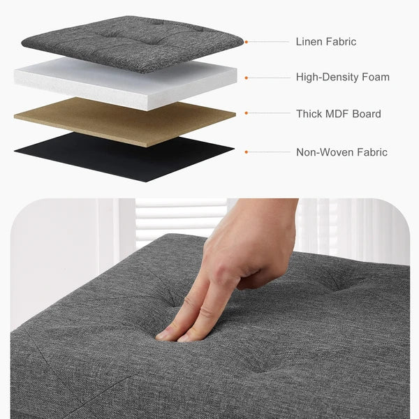 Storage Ottoman Bench 30 43 Inch Folding Padded Seat Footrest Dark Gray Linen